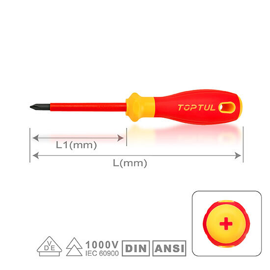 VDE Insulated Pro-Plus Series Phillips Screwdrivers, Size: PH0x60mm