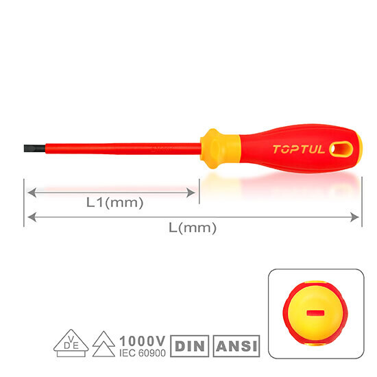 VDE Insulated Pro-Plus Series Slotted Screwdrivers, Size: .5x3x100mm