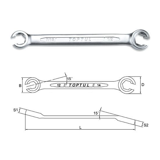 6PT - Flare Nut Wrench - SAE (Satin Chrome Finished), Size: 5/16"x3/8"