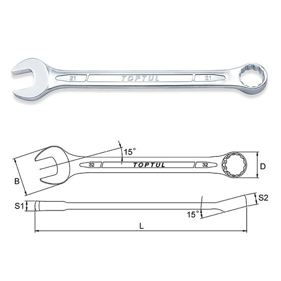 Standard Combination Wrench 15° Offset, Size: 33mm