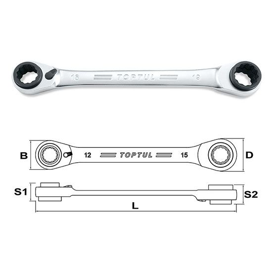 Pro-Series 4-In-1 Ratchet Double Ring Wrench, Size: 8x11-10x9