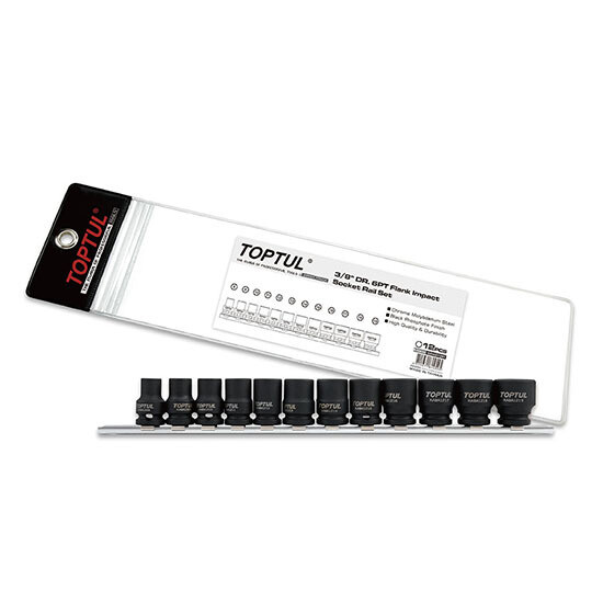 12PCS 3/8 12PCS 3/8"DR. 6PT Flank Metric Impact Sockets Rail Set Black Phosphate KABA Series