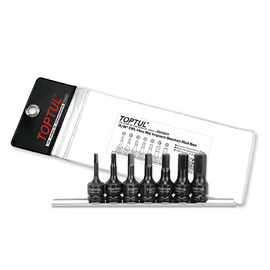 7PCS 3/8"DR. Hex Bit Impact Sockets Rail Set Black Phosphate  KADH Series