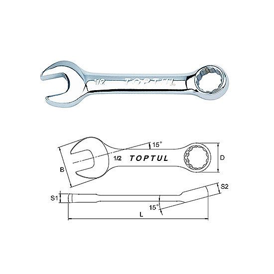 Midget Combination Wrench 15° Offset - SAE, Size: 5/16"