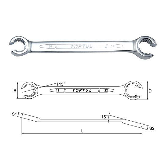 12PT - Flare Nut Wrench - METRIC (Satin Chrome Finished), Size: 16x18