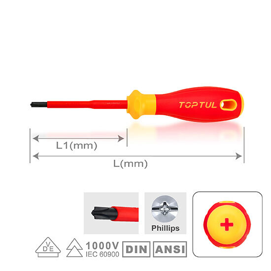 VDE Insulated Pro-Plus Series Combi-Tip Phillips & Slotted Screwdrivers VDE Insulated Pro-Plus Series Combi-Tip Phillips & Slotted Screwdrivers, Size: PH1/FL1