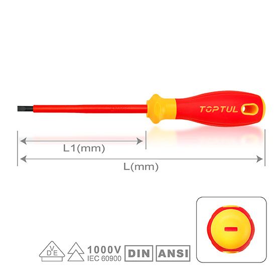 VDE Insulated Pro-Plus Series Slotted Screwdrivers VDE Insulated Pro-Plus Series Slotted Screwdrivers, Size: .5x3x100mm