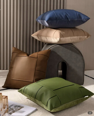 Squared patterns Leather Cushion Cover