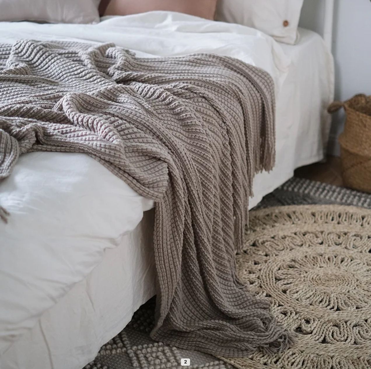 Chenille design blanket with fringe
