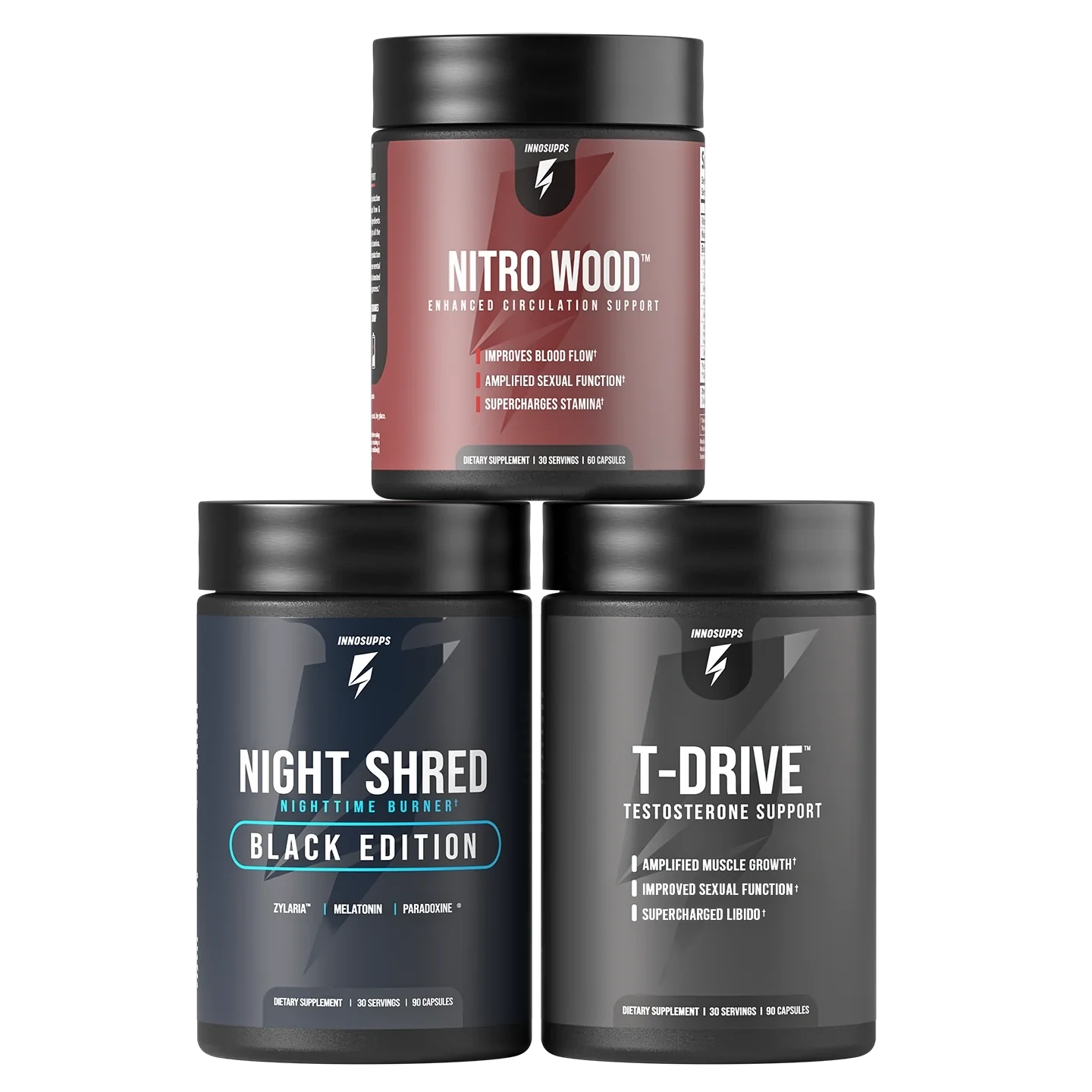 SUPERCHARGED MALE STACK 
( T-Drive + Nitro Wood + Night Shred Black )