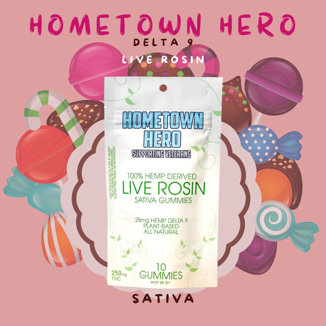 Hometown Hero Delta 9 Live Rosin Gummies, Strain: Sativa