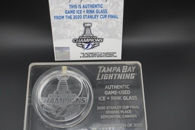 Stanley Cup commemorative puck and glass  with melted rink ice in the puck