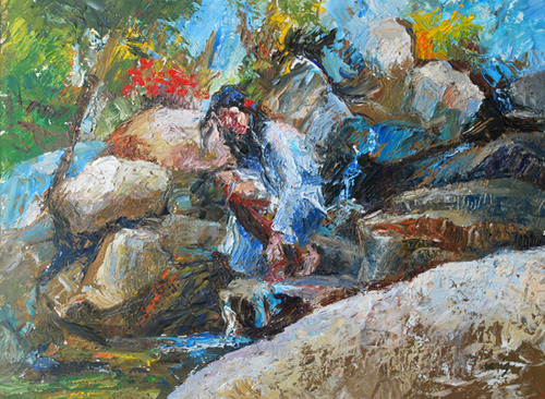 Woman in Rocky Stream