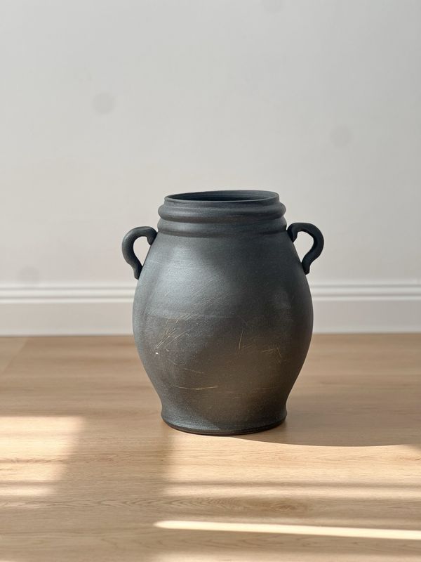 Black With Handle Ceramic Vase