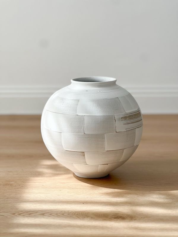 White Lines Ceramic Vase