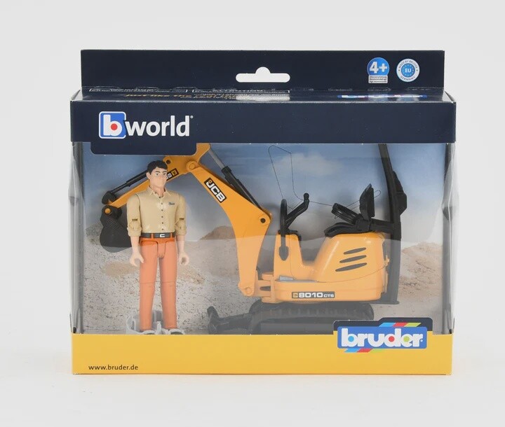 Micro-pelleteuse JCB 8010 CTS et ouvrier de chantier
