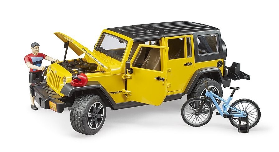 Jeep Wrangler avec vélo tout-terrain et cycliste