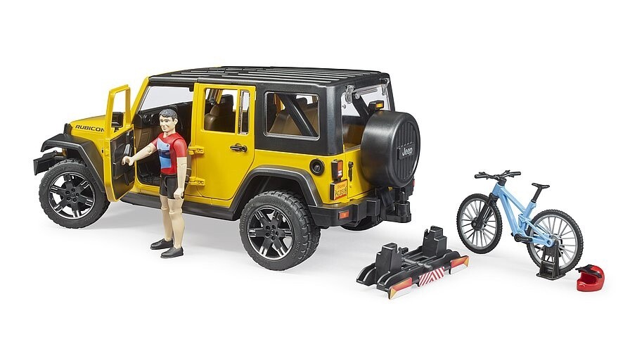 Jeep Wrangler avec vélo tout-terrain et cycliste