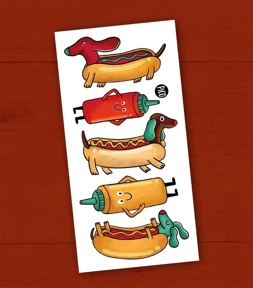 Tatouage Temporaire - Ketchup le chien saucisse
