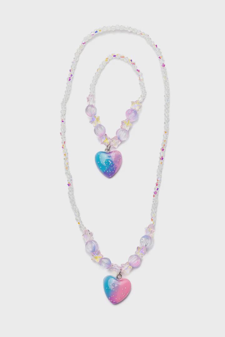 Ensemble collier bracelet coeur galaxie
