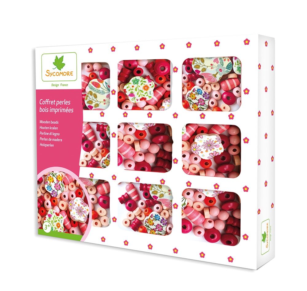 Coffret perle de Bois imprimées (120 pcs)