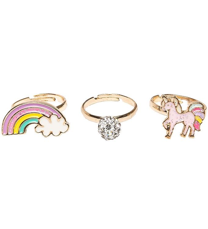 Ensemble 3 bagues arc-en-ciel licorne