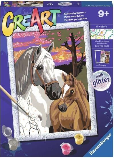 CREART - Peinture à numéros / Chevaux et coucher de soleil (18x24 cm)