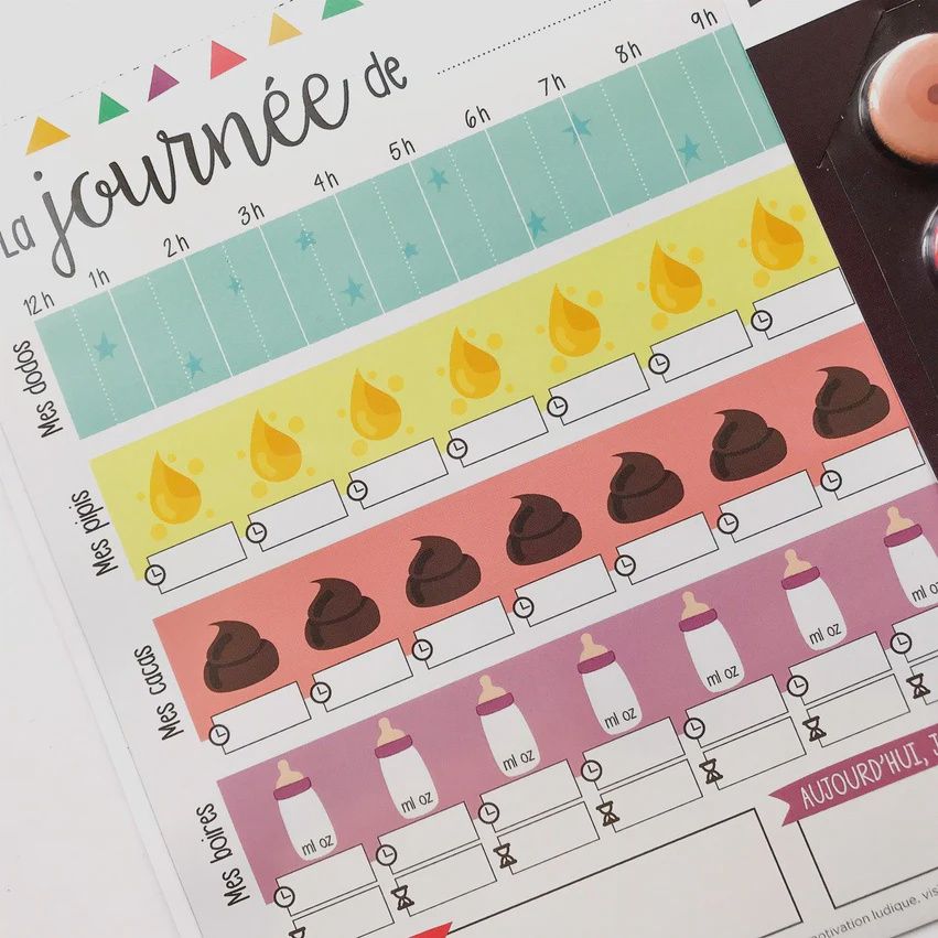 La journée de bébé (8 aimants + tableau + crayon)