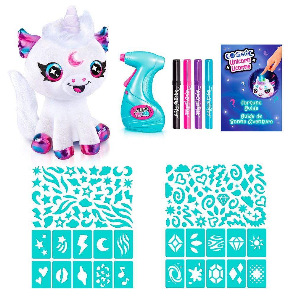 Airbrush - Peluche licorne cosmique avec corne lumineuse