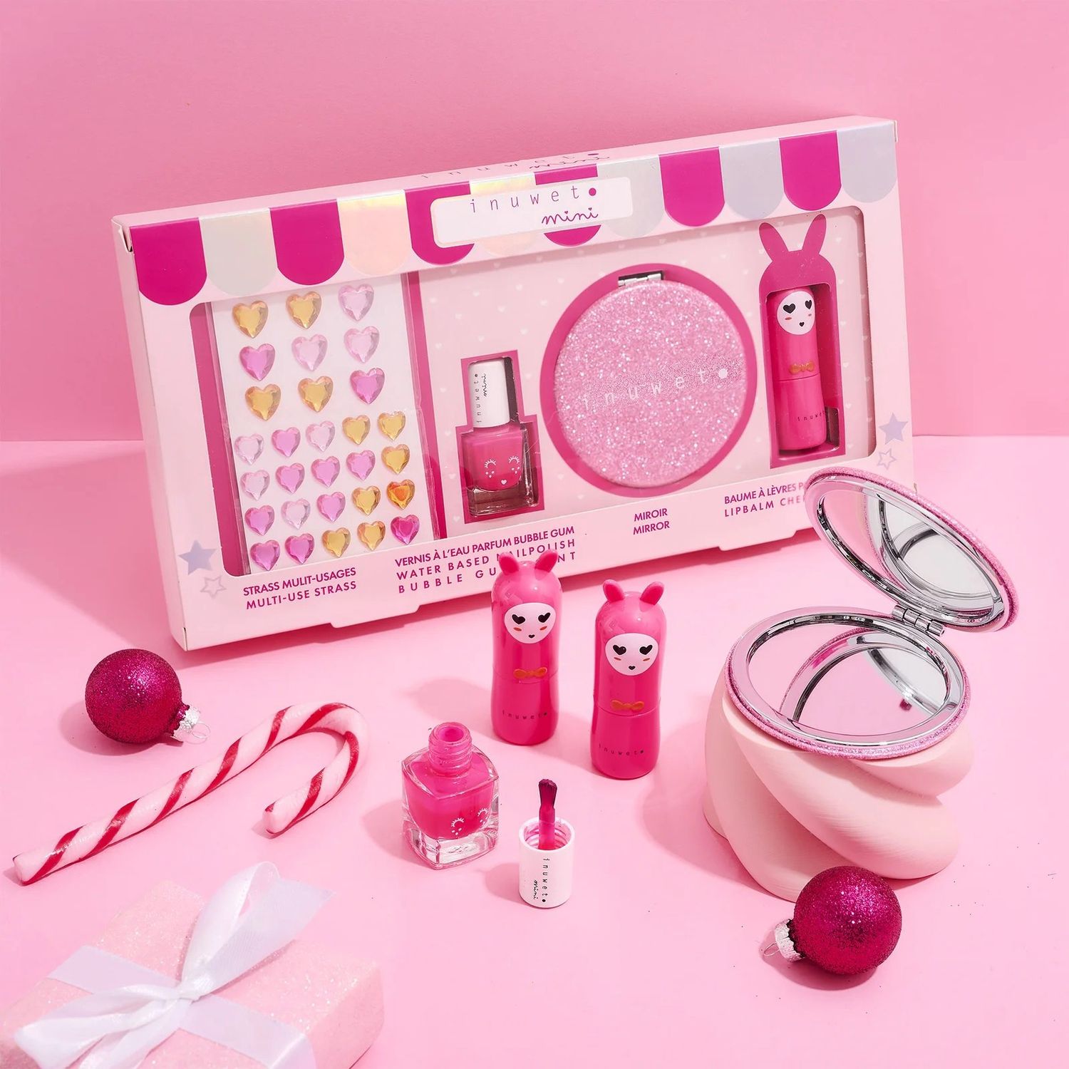 Mini Coffret baume à lèvres, vernis et mirroir / Rose brilliant