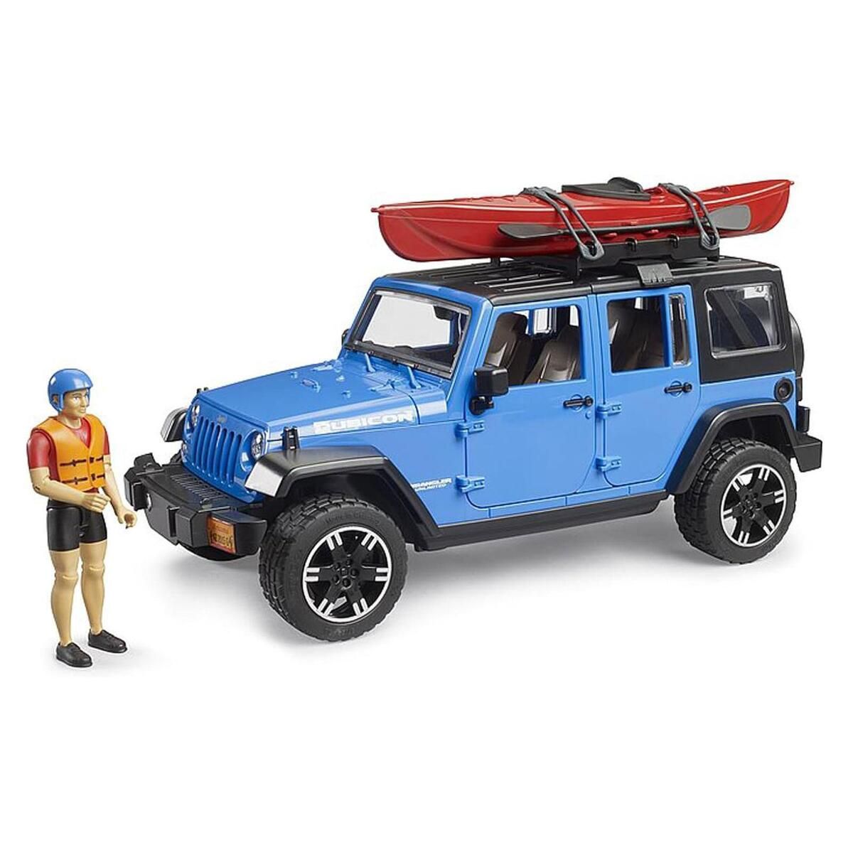 Jeep Wrangler Rubicon Unlimited avec kayak et kayakiste