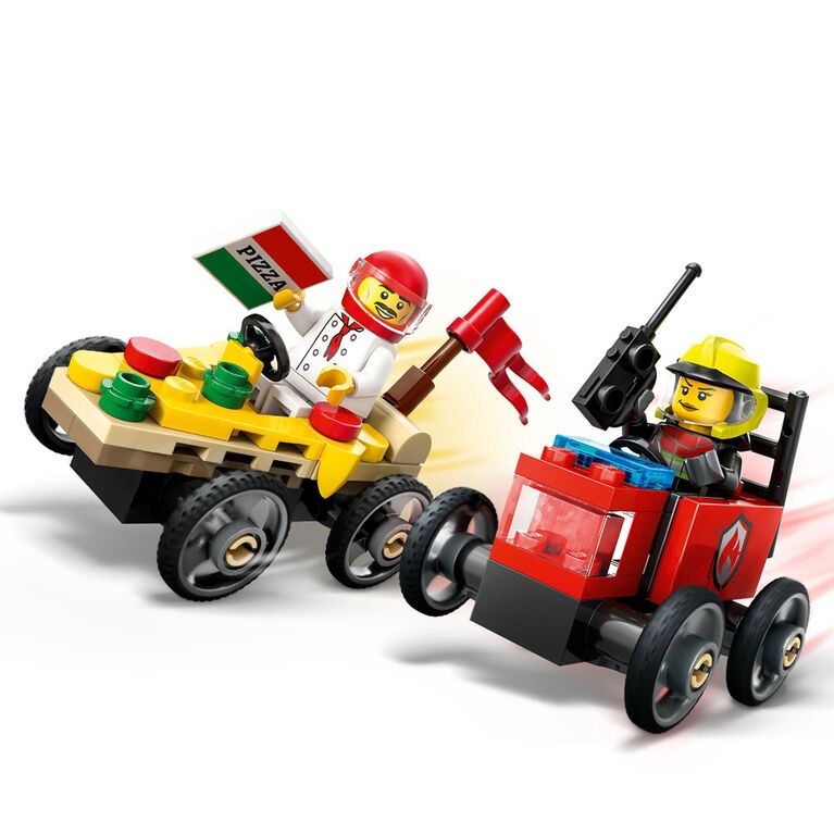 60458 / City - Pack de bolides de course : camion de pizza contre camion de pompiers