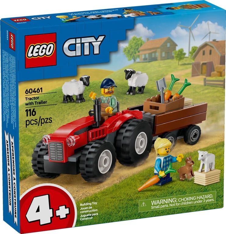 60461 / City - Tracteur agricole rouge avec remorque et moutons