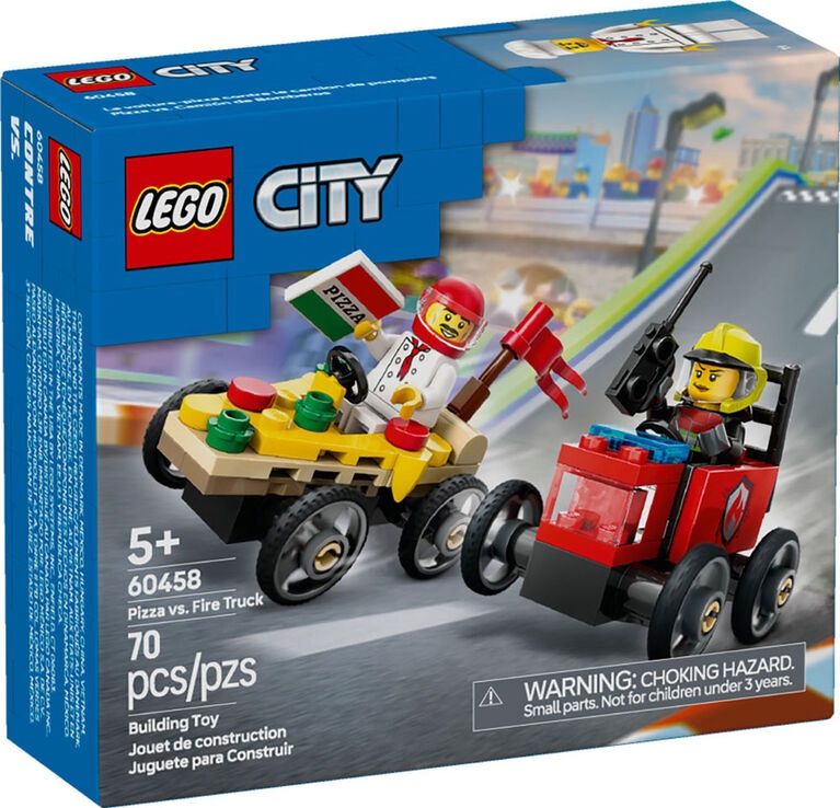 60458 / City - Pack de bolides de course : camion de pizza contre camion de pompiers