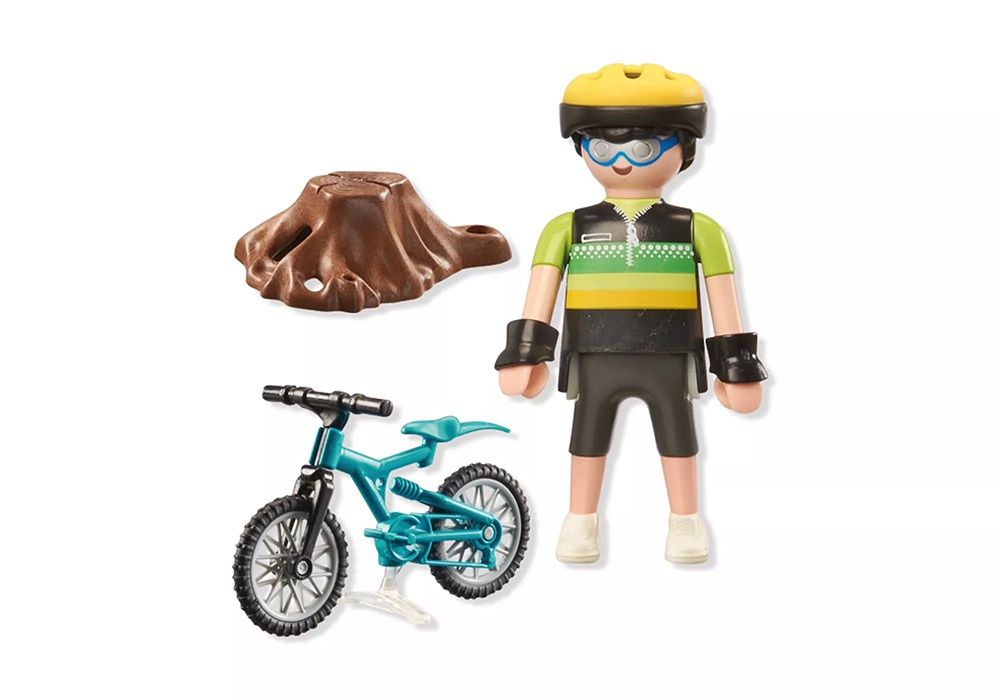 71756 / Cycliste avec vélo tout terrain et souche d&#39;arbre
