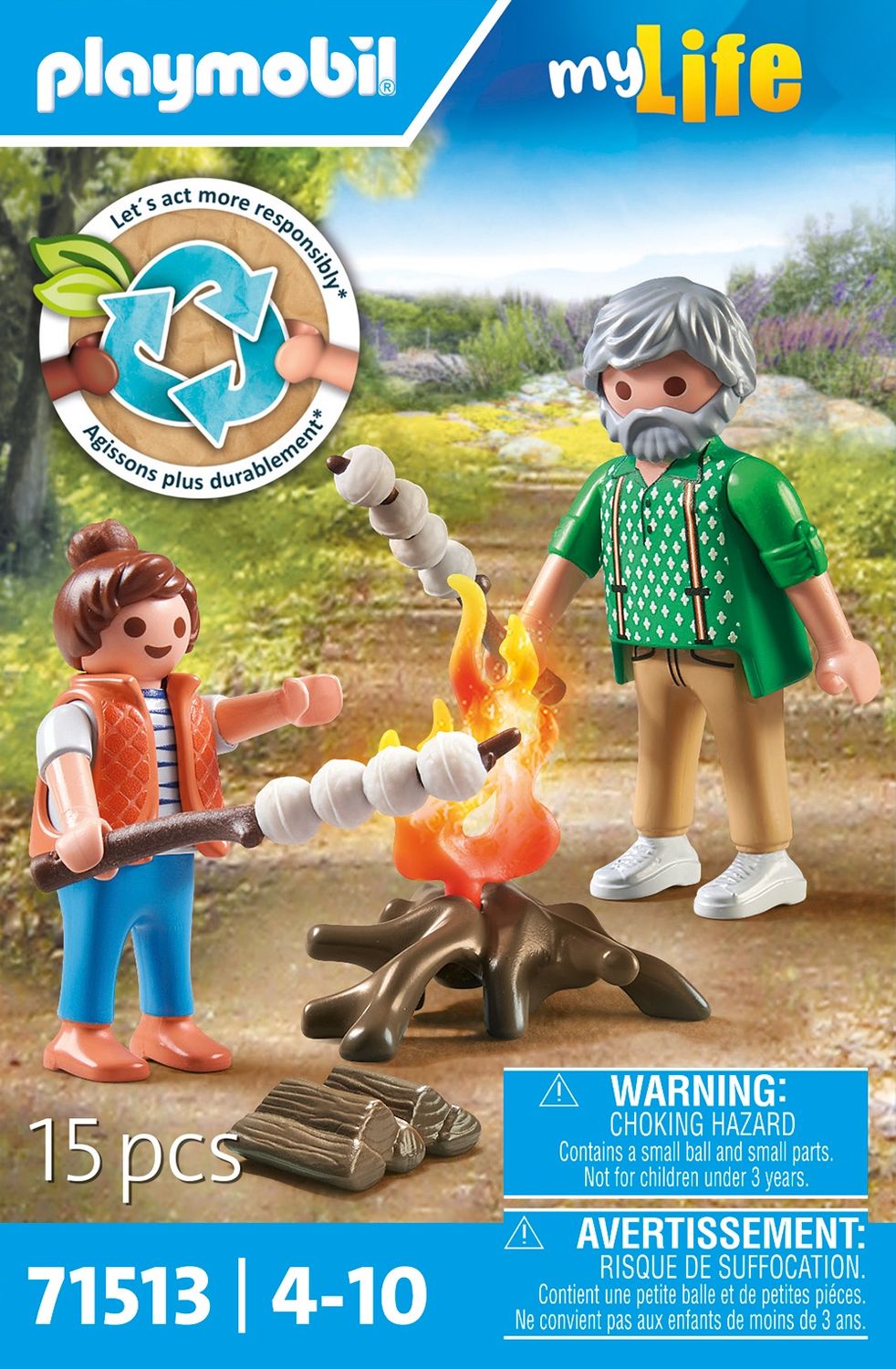 71513 / Grand-père avec petite fille et feu de camp