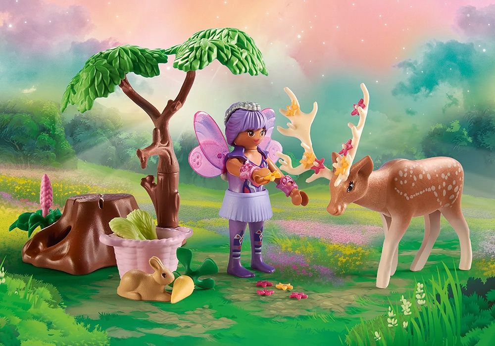 Duo de fées avec animaux de la forêt enchantée