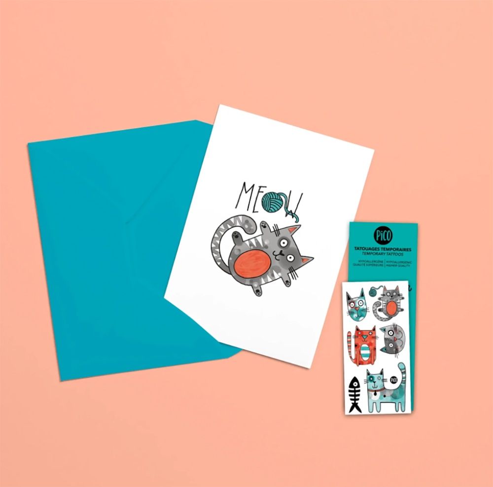 Carte de souhaits et tatouages / Chats