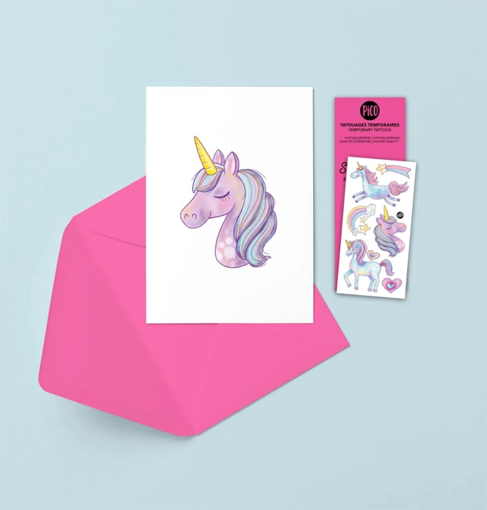 Carte de souhaits et tatouages / Licorne