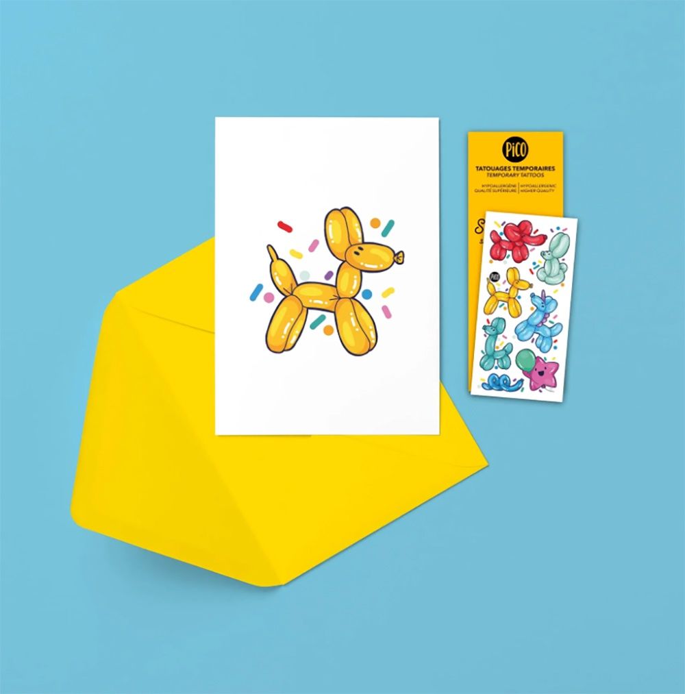 Carte de souhaits et tatouages / Les animaux en ballons