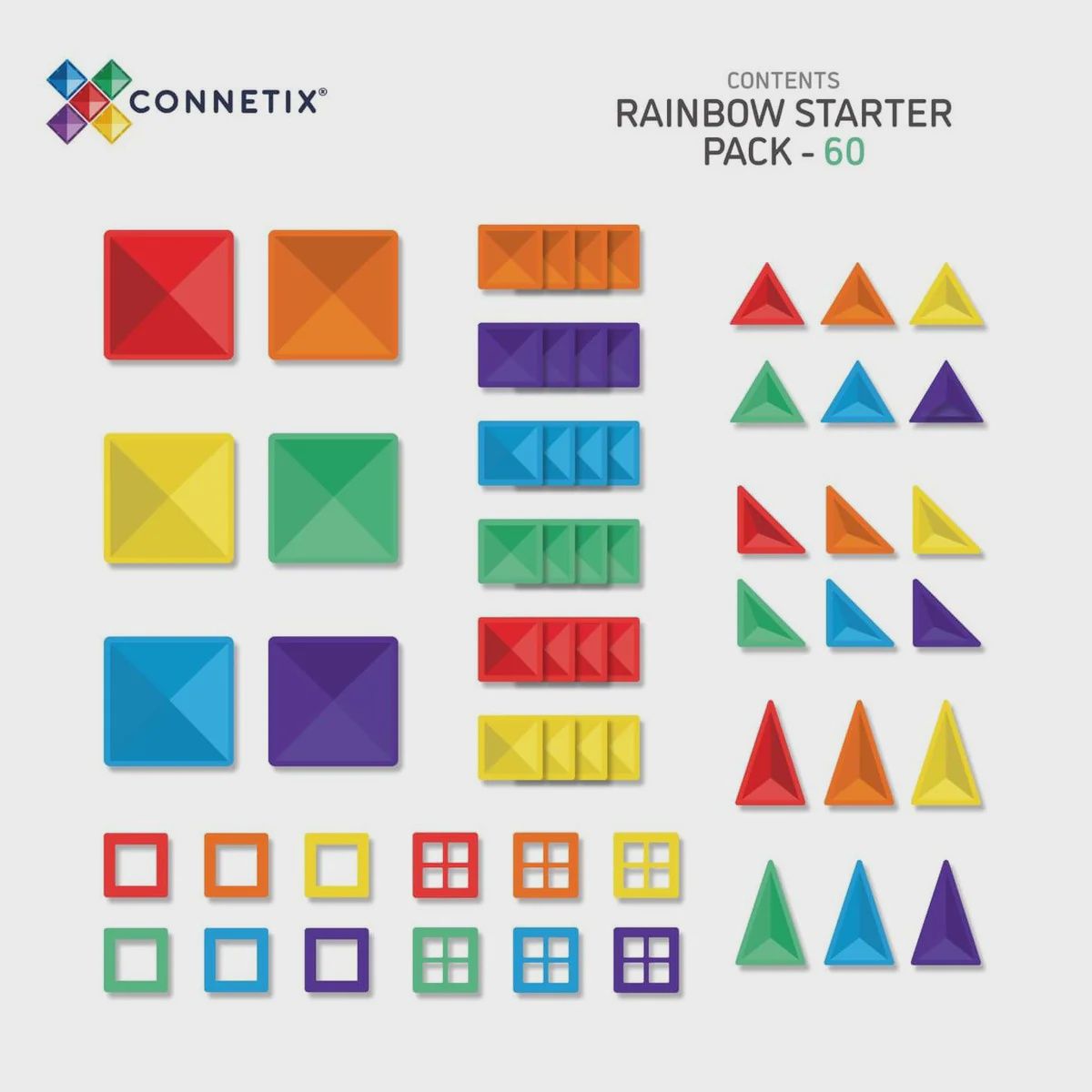 Tuiles magnétiques Rainbow / Pack de départ (60 pcs)