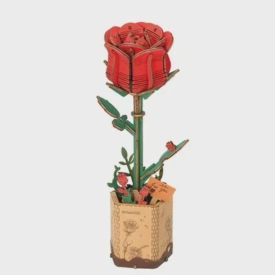 Fleur Rose rouge en bois