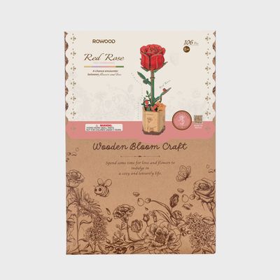 Fleur Rose rouge en bois