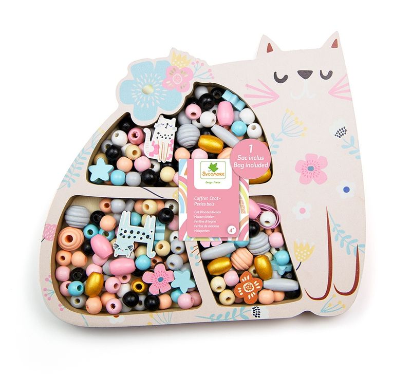 Coffret perles en bois / Chat