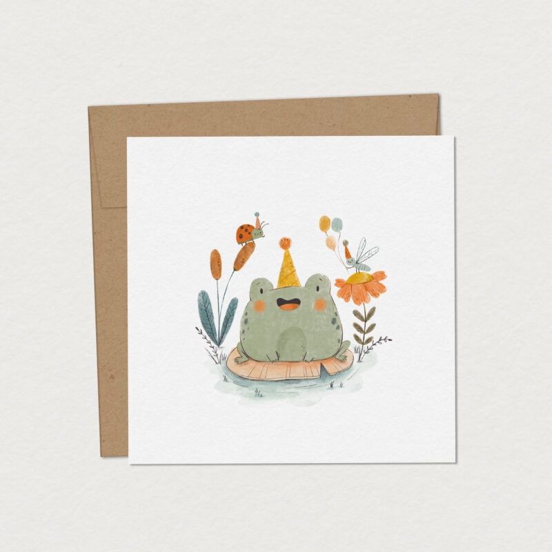 Carte de souhaits – Grenouille festive