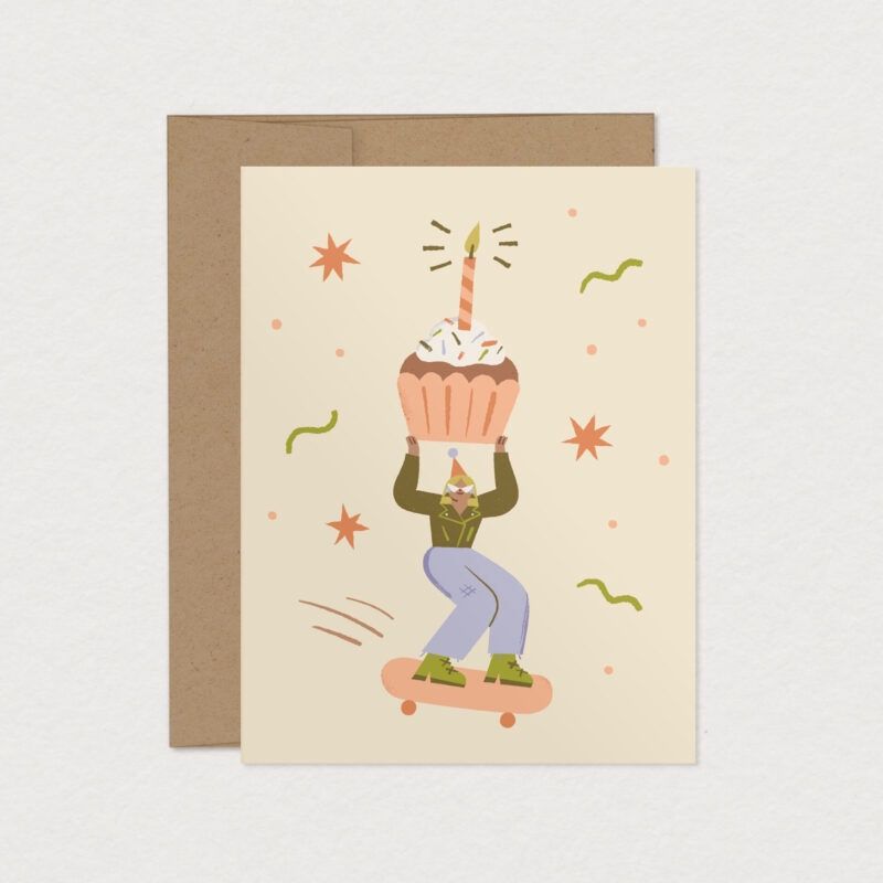 Carte de souhaits A2 – Cupcake à roulettes