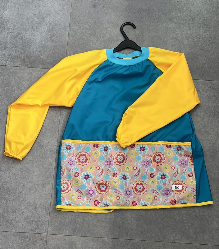 Tablier Turquoise Et Jaune Fleur 8 Ans