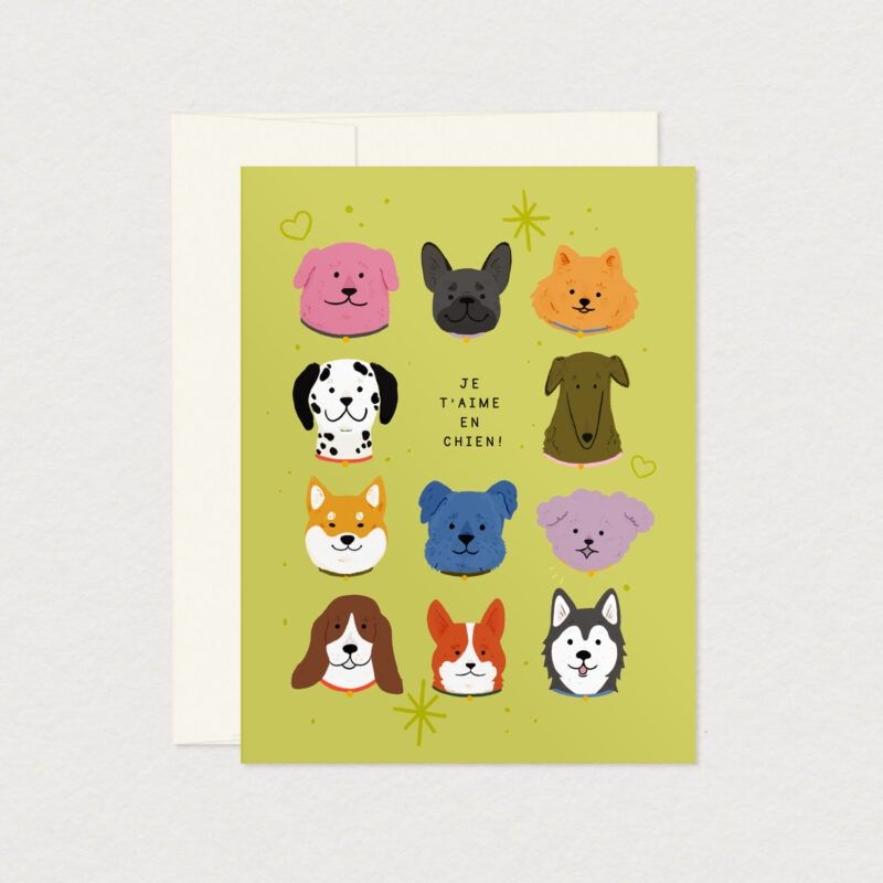 Carte de souhaits – Je t’aime en chien
