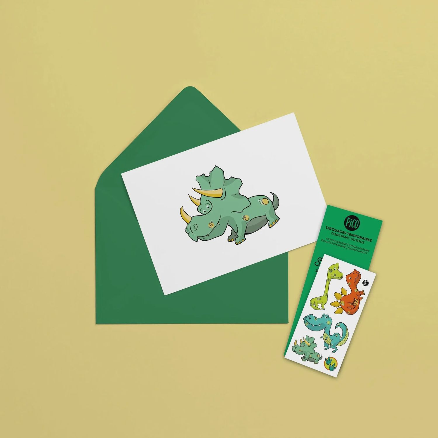 Carte de souhaits et tatouages / Dinosaure