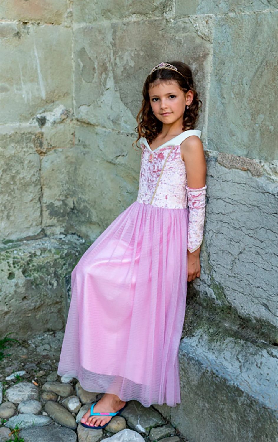 Robe de princesse endormie en velours avec manchettes (5-6)